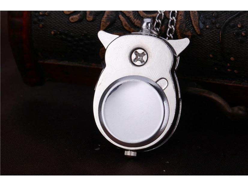 Retro Silver Owl Pocket Watch Necklace with Slide Cover - Nostalgic Cartoon Sweater Chain Pendant (Model 6105)