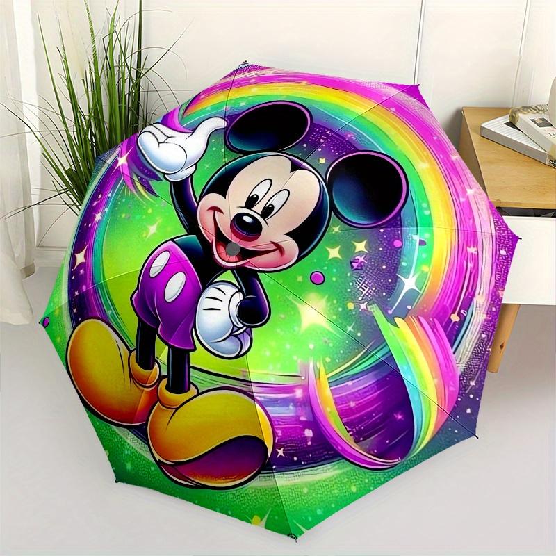 Mickey Mouse,Rainbow Automatic Opening and Closing Umbrella - 8-rib Folding Design, Lightweight and Portable, Suitable for Daily Business Us