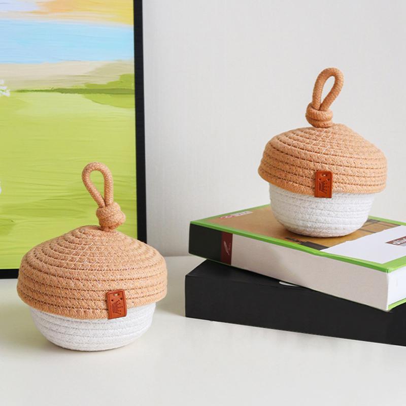 1 шт. плетеная корзина для хранения косметики, многофункциональный органайзер для ювелирных изделий, симпатичная плетеная корзина из хлопковой веревки, современный стиль, 2 стиля