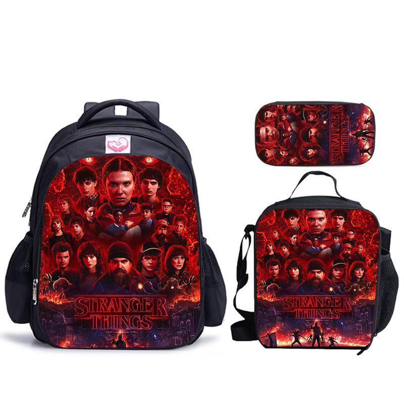 Набор из трех предметов Stranger Things 5, Школьная сумка, Сумка для еды, Пенал Серия Stranger Things 5