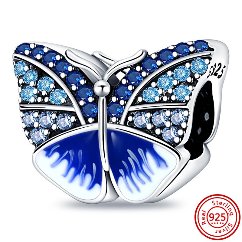 925 медь Пчела Гусеница Бабочка Стрекоза Божья коровка Четырехлистный клевер Шармы-талисманы Подходят для браслета Pantaro Изысканный циркон Подарок