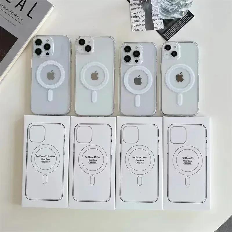 Для Magsafe Магнитный Беспроводной Зарядки Чехол Для Телефона Для iPhone 16 15 14 13 12 11 ProMax mini X XR XS 7 8Plus Прозрачный Чехол