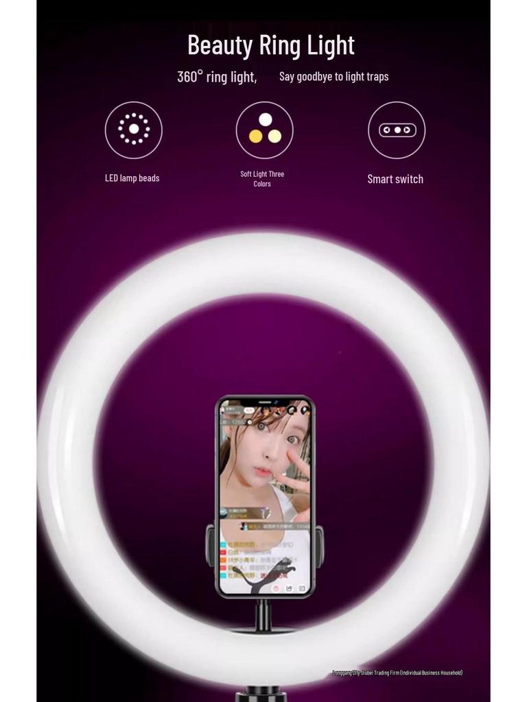 Mobile Phone Live Streaming Ring Light with Retractable Tripod and Multi-Position Stand