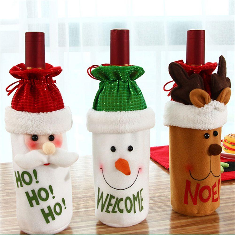 Colorful Snowman Santa Claus Champagne Package Dinner Table Decor Christmas Wine Bottle Cover Bag