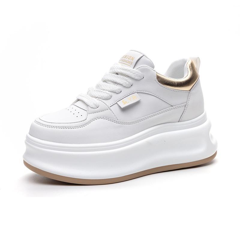 Белые туфли из натуральной кожи, повседневные туфли на толстой подошве для студентов, модная женская обувь