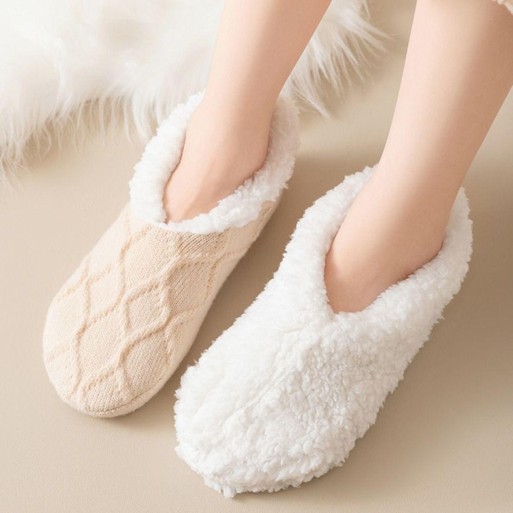 Silica Gel Thicken Velvet Socks Patchwork Sleeping Socks Cute Fleece Socks Women  Fall/Winter