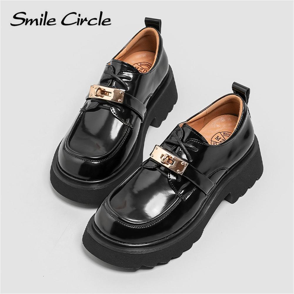 Женские лоферы из натуральной кожи, кожаные туфли на шнуровке с металлическим замком и пряжкой, черные женские туфли на плоской подошве с толстой подошвой