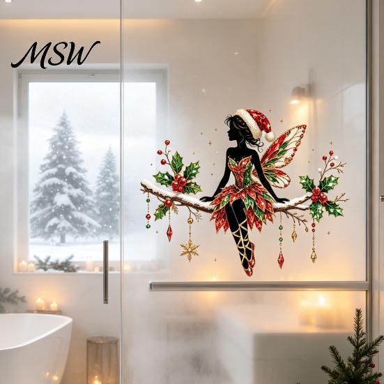 Non Adhesive Residue Film Christmas Ballet Girl Static Window Clings, Removable Xmas Glass Decals, Winter Living Room Decor Ballerina Elf Stickers for