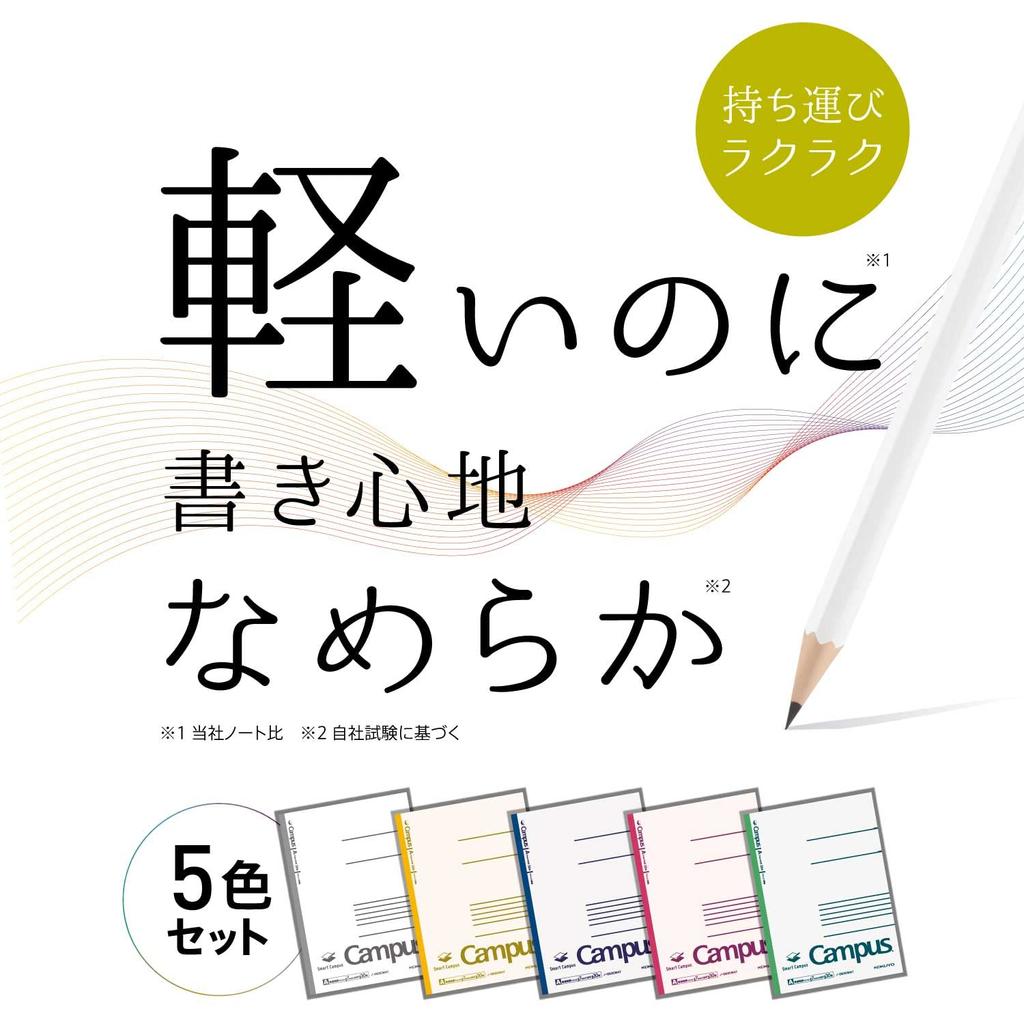 KOKUYO Notebook Smart Campus B5 Dotted 5 Color Pack A-lined No-GS3CWATX5 A-lined (7mm)