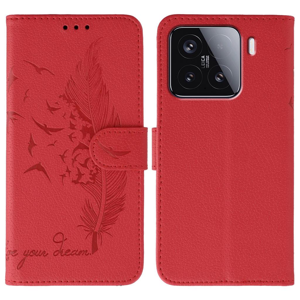 For Xiaomi 15 Case Feather Imprint PU Leather Wallet Phone Cover