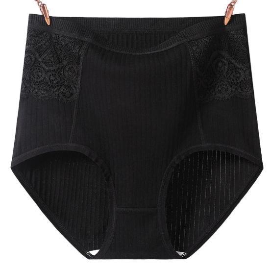 Lace Stitching Ribbed Hip Lifting Women Briefs High Waist Control Belly Underpants