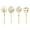 Chinese Style Natural Seashell Tassel Fan Brooch with Plum, Orchid, Bamboo, Chrysanthemum, Pearl Corsage, and Empty Setting