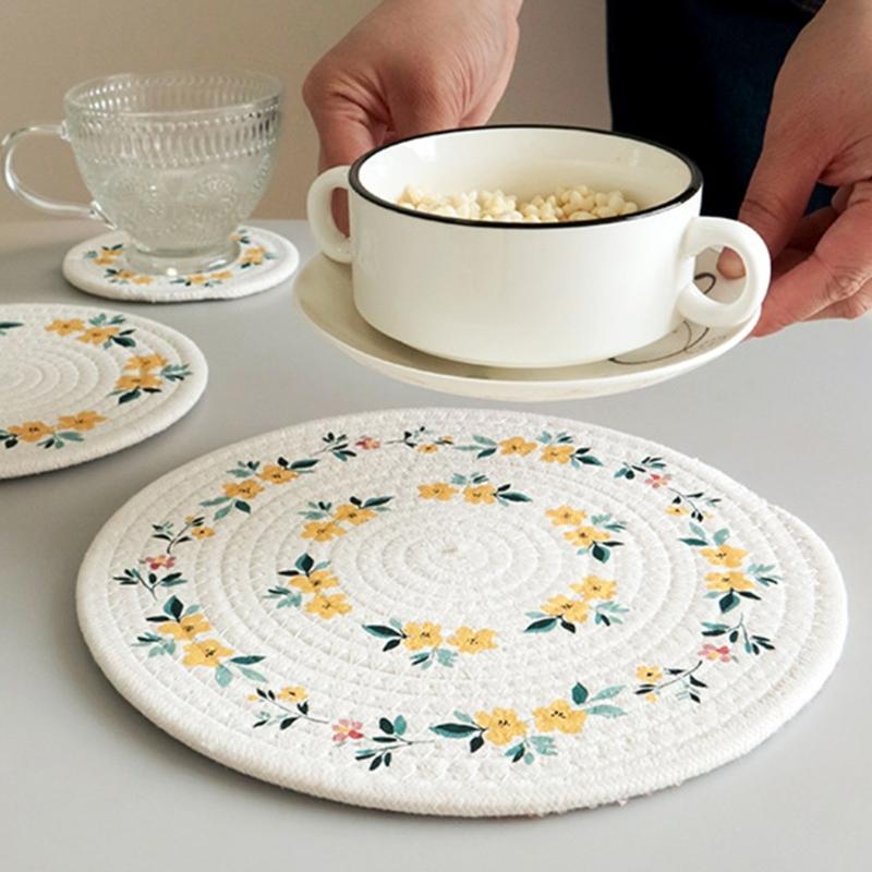 Хлопковые Подставки Под Стаканы Термозащитные Круглые Салфетки Безопасные для Посудомоечной Машины Защитные Поверхности для Горячей Посуды Столешница