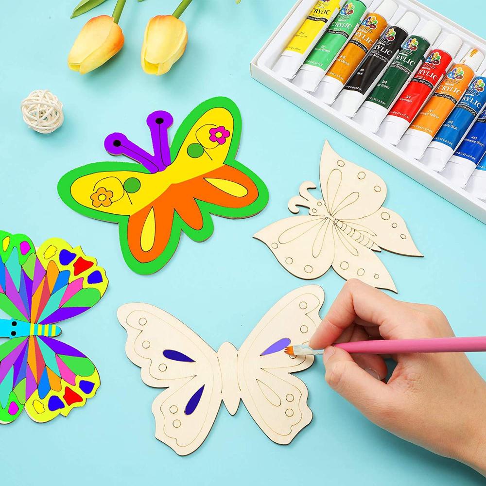 25pcs Unfinished Wooden Butterflies | Kids Art Supplies for Painting | Montessori Craft Kit  Home Decor