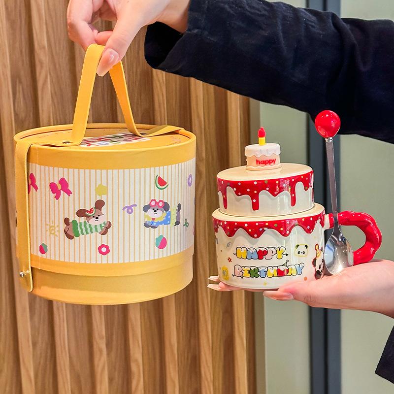Cute Birthday Cake, Ceramic Mug, Girl Girlfriend, High-value Gift, Practical and High-end Cup Gift Box.