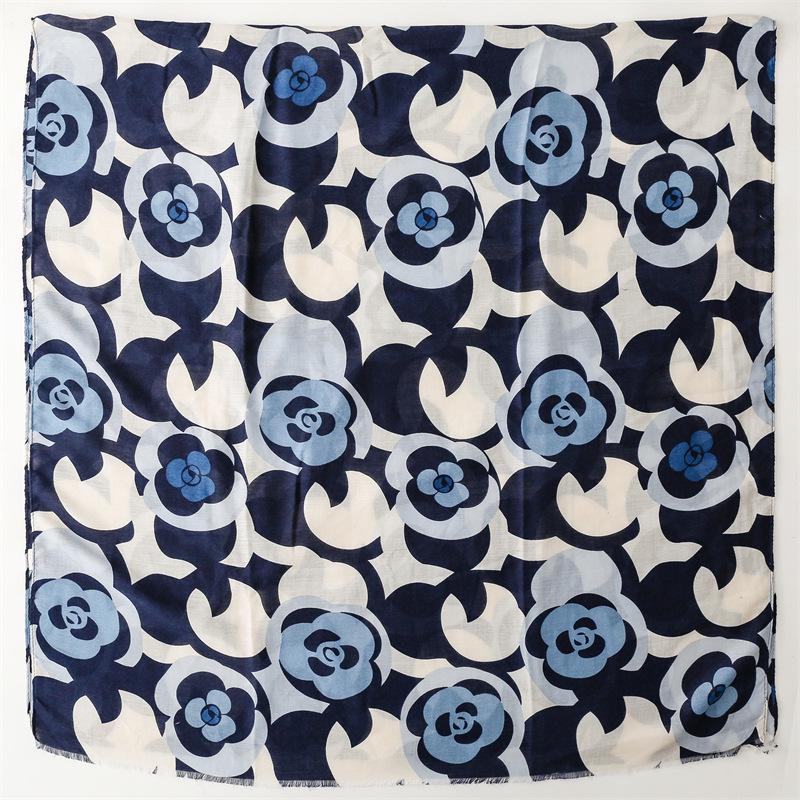 Khaki Camellia Silk and Cotton Scarf: Warm Autumn/Winter Shawl for Women