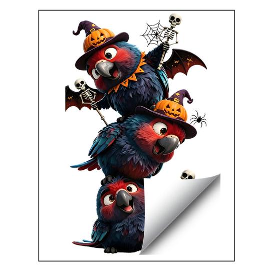 Static Glass Sticker, Traceless Reusable Window Decal, Halloween Bird Shapes Wizard Hat Crow Colorful Parrot Skull Spider Web Window