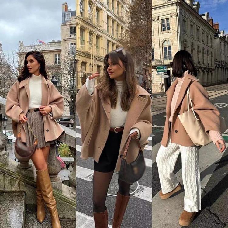 Женское элегантное зимнее шерстяное пальто, утолщенное, свободного кроя, с длинными рукавами, однобортное, повседневная куртка с воротником для моды Европы и Соединенных Штатов