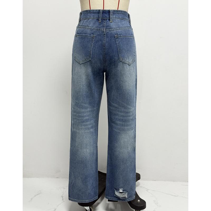 Женские свободные универсальные удобные джинсы с высокой талией Straight Hole