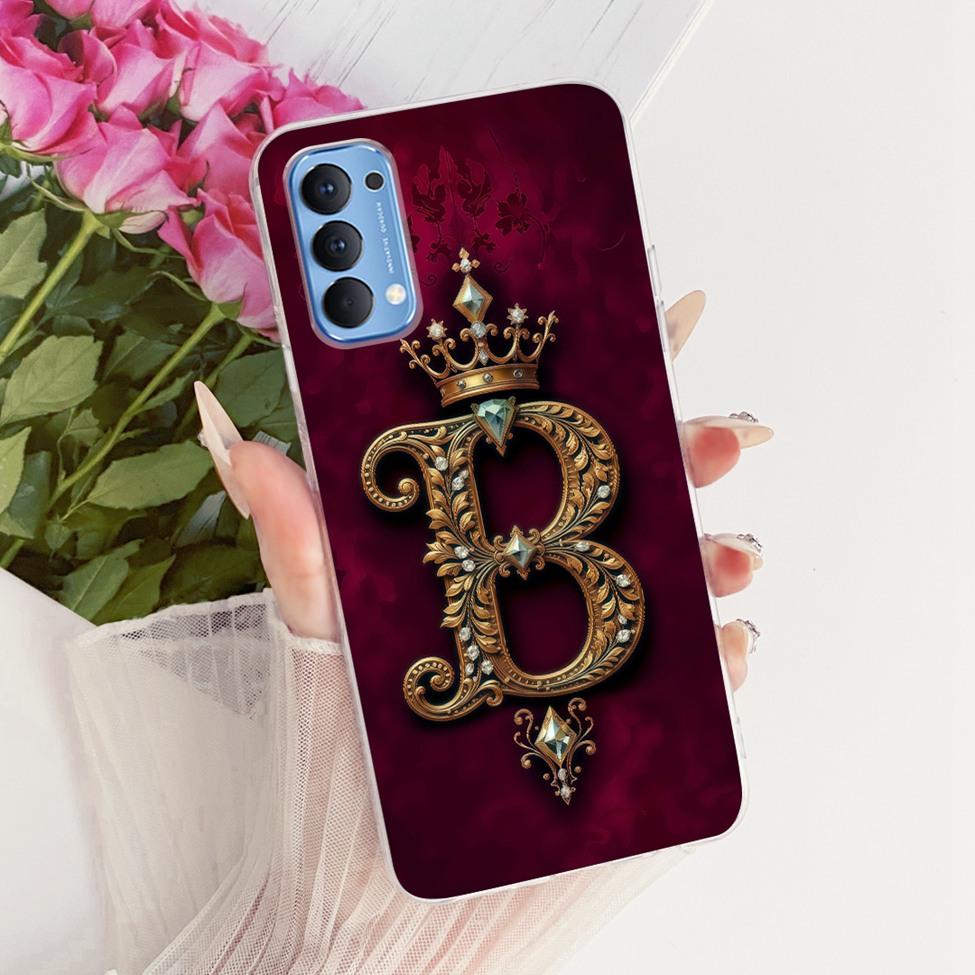 Transparent For Oppo Reno4 4G Case CPH2113 Luxury Crown A-Z Letters 2D Flat Pattern Soft Bumper For Oppo Reno 4 4G Phone Case