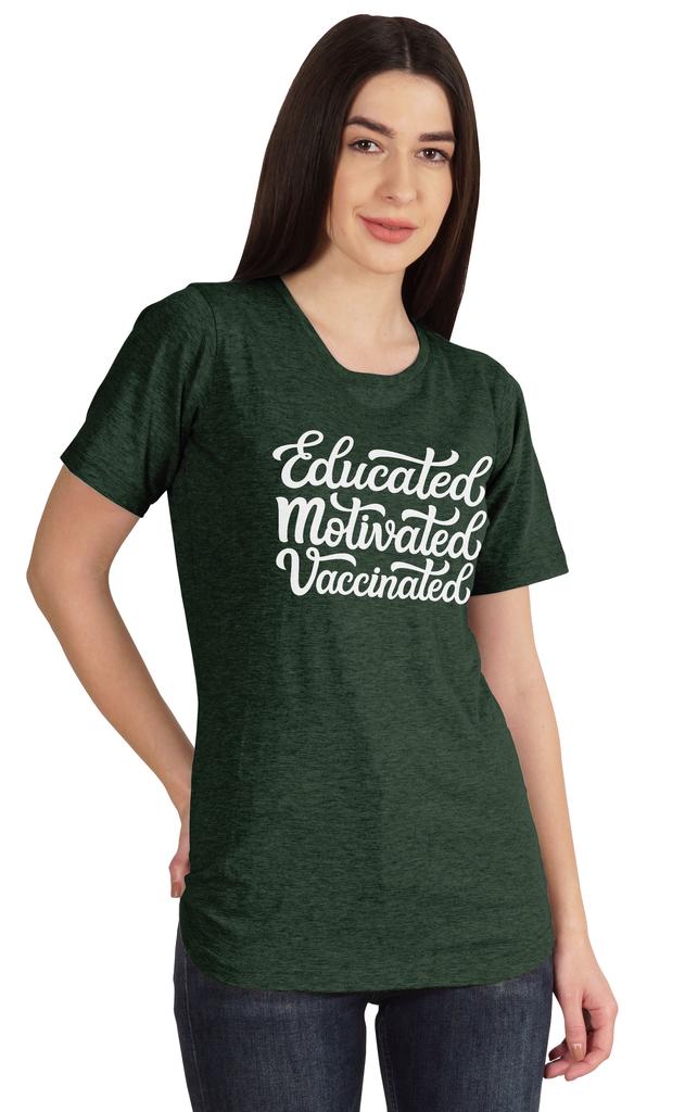 Inkmeso Educated Motivated Vaccinated Funny Pro Vaccine Crew Neck T-shirt For