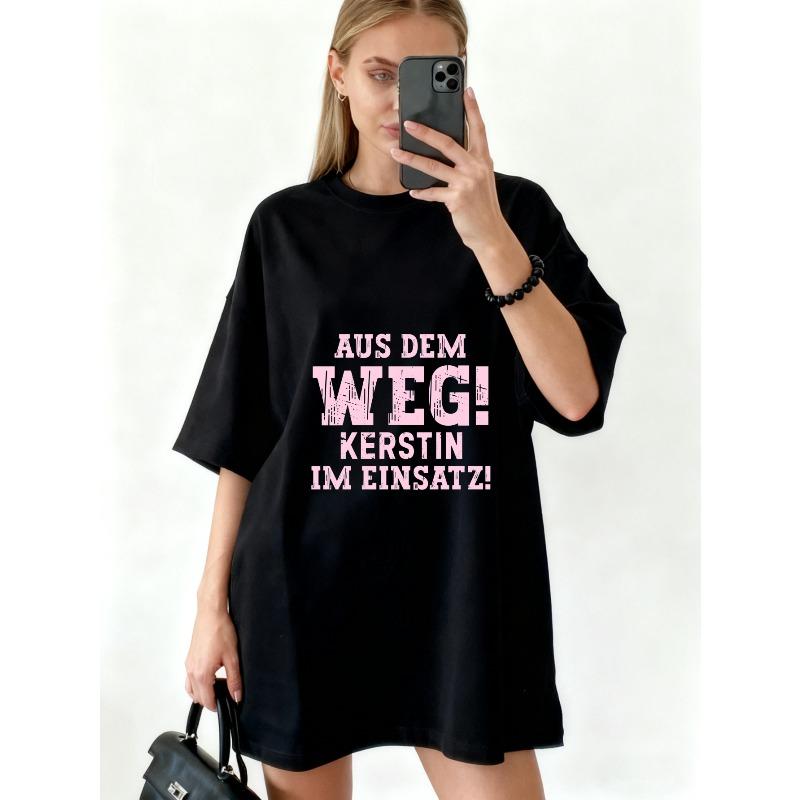 Оверсайз Футболка Черная Aus Dem Weg Kerstin Im Einsatz Принт Текст Повседневная Уличная Мода Заявление Топ Для Женщин