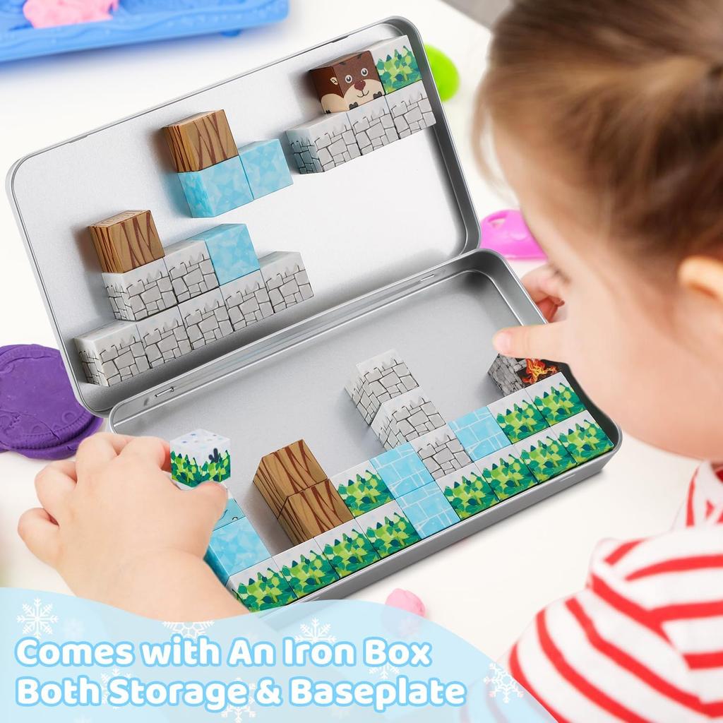 Pieces Magnetic Building Blocks Travel Toy, Mini Magnetic Building Toy with Portable Iron Box, Educational Toy for Children from 3+ Years