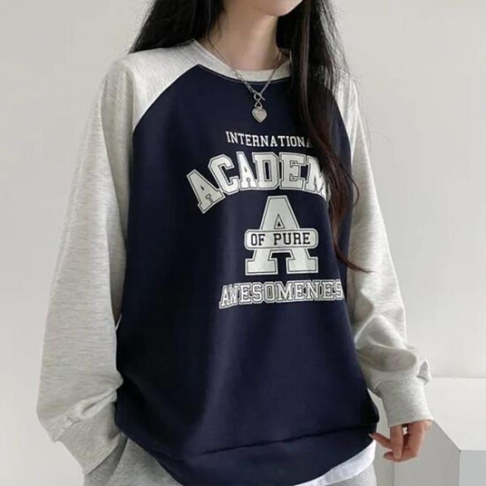 Navava Women S Lettering Raglan Long Sleeve SweatShirt Nt2200