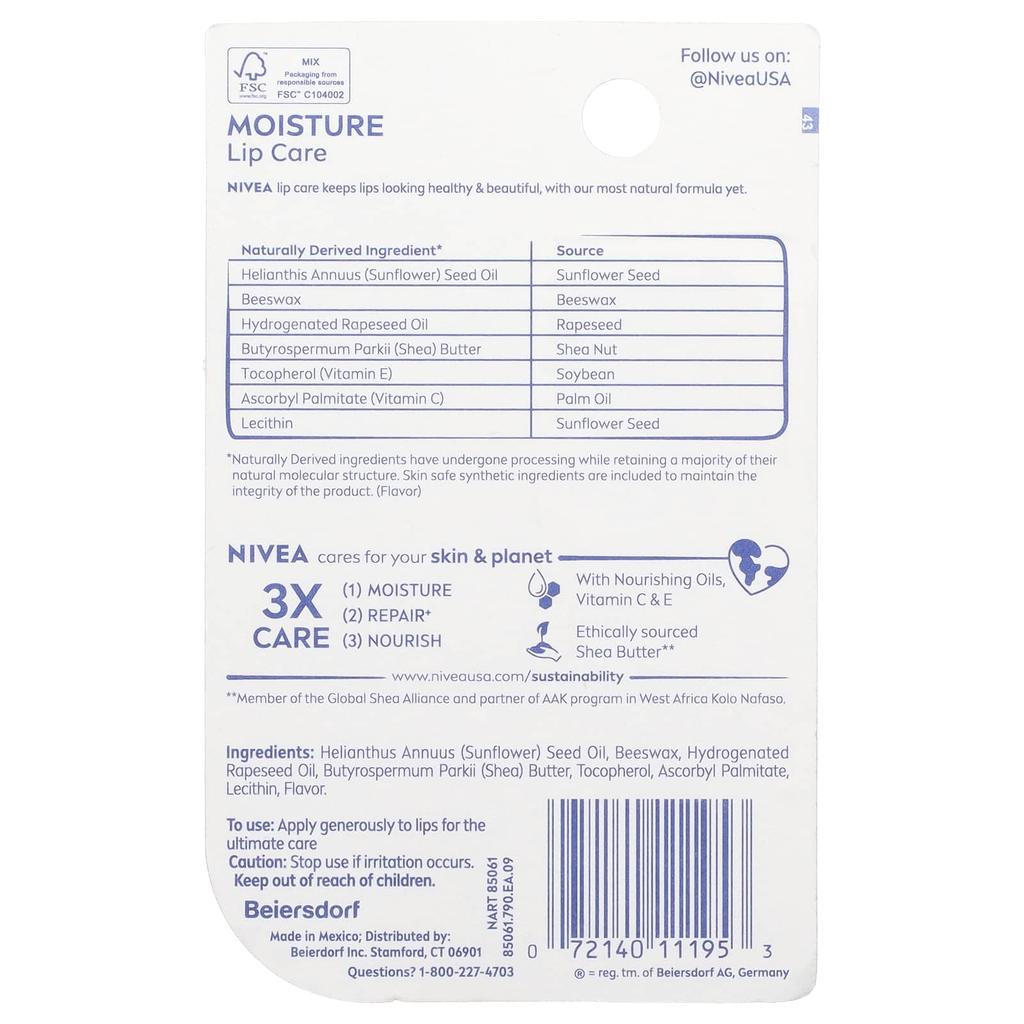 Nivea Увлажняющий уход за губами, 0,17 унции (4,8 г)