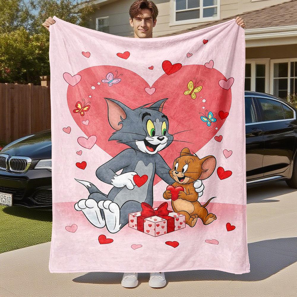 1pc Tom and JerryOutdoor Flannel Blanket Soft Plush Decor for Picnics, camping,Bedroom, Playroom, or Lunch Breakn1217A