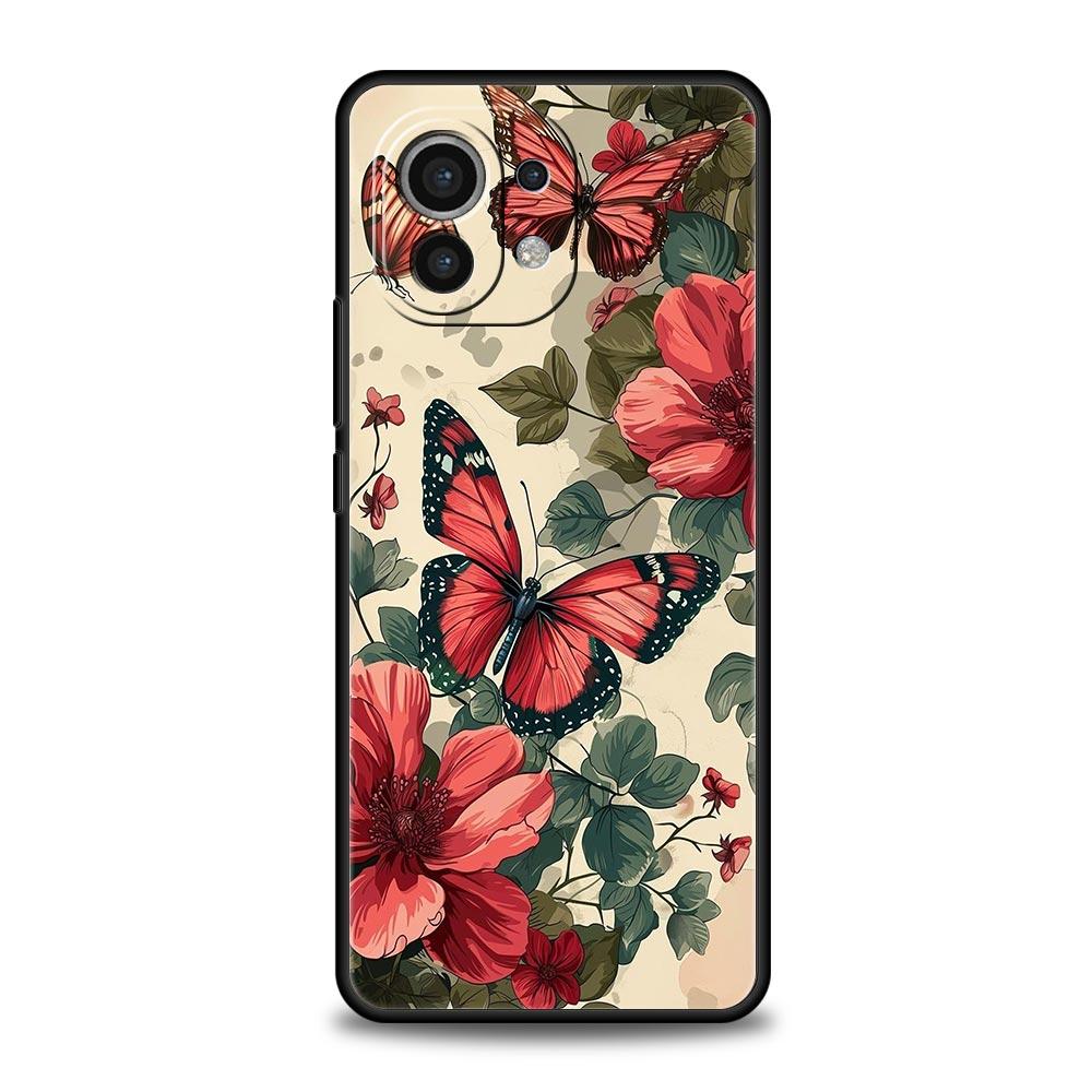 Цветочные и бабочки Чехол Для Xiaomi Mi 15 14 13 12 11 Lite 14T 13T 12T 11T Pro Poco X7 X6 X5 X3 Pro F6 F5 F4 Обложка