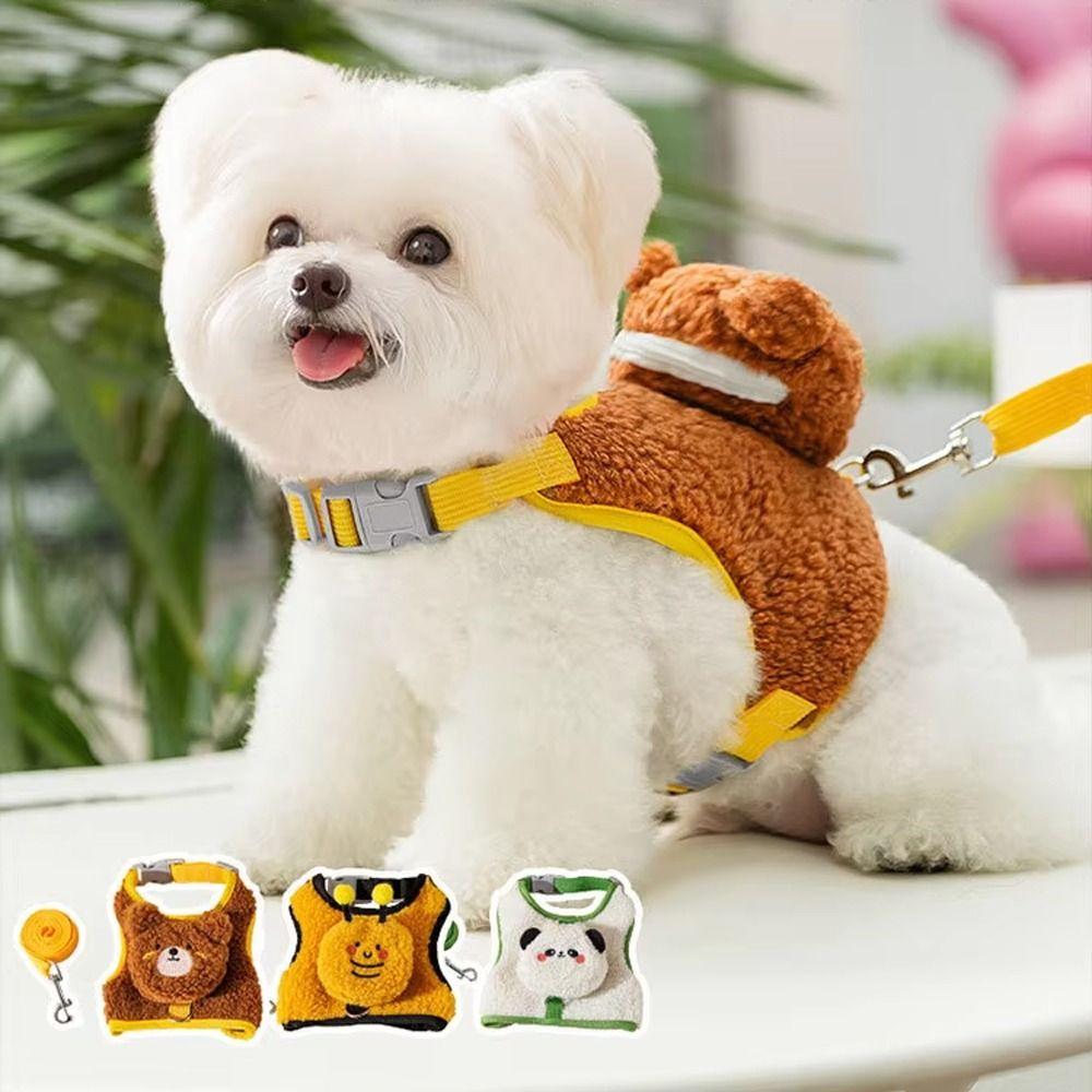 Мягкий флисовый ошейник-шлейка для собаки, милый жилет для питомца, нагрудный ремень, рюкзак для питомца, для прогулок на открытом воздухе, путешествий