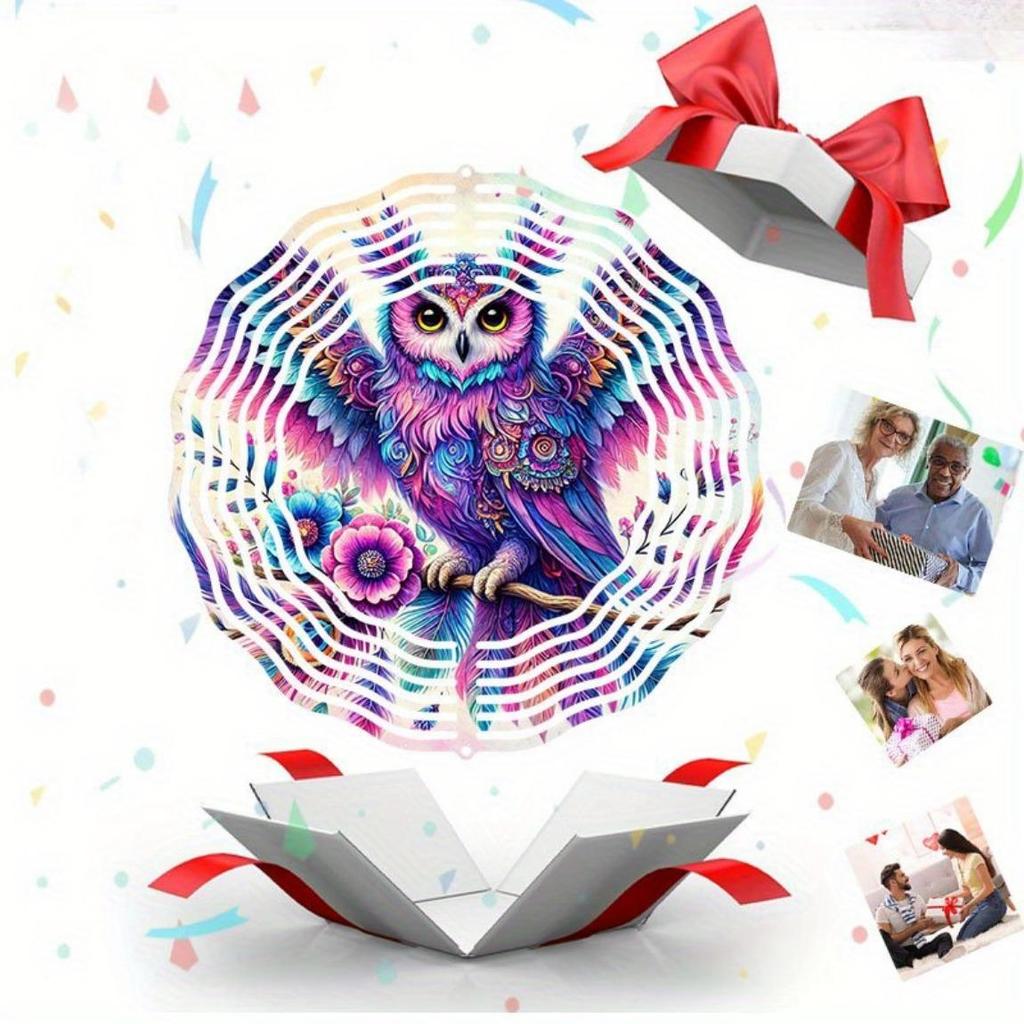 Металлический вращающийся колокольчик с совой и цветочным дизайном Красочный декор для сада на открытом воздухе Успокаивающий звук Не требует электричества Праздничный дом