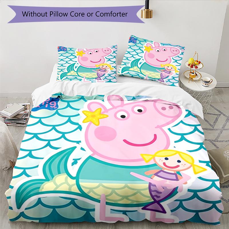 3pcs Peppa Pig2 pattern bedding set duvet cover set includes duvet cover &pillowcases, perfect all season bedroom decoration & gift