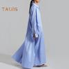 Women Shirt Dress Lapel Long Sleeve Side Slit Design Casual Shirt Solid Color Buttons Closure Maxi Dress Daily Wear