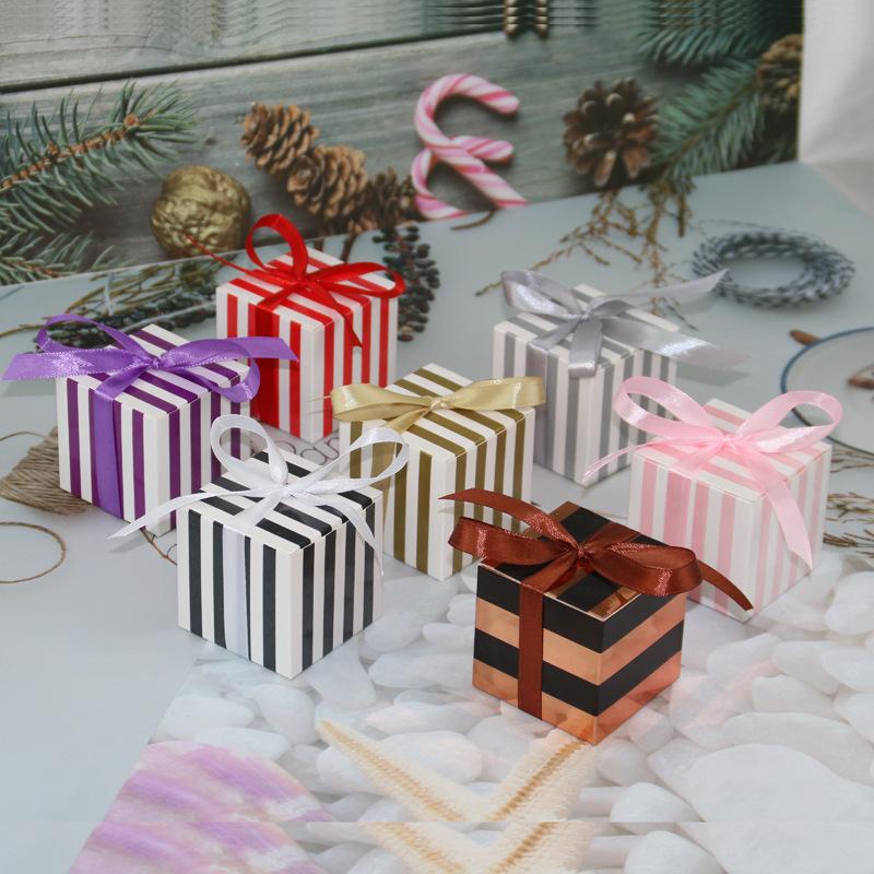 50PCS European New Candy Box Square Happy Candy Box Striped Box, Wedding Birthday Party Sugar Box