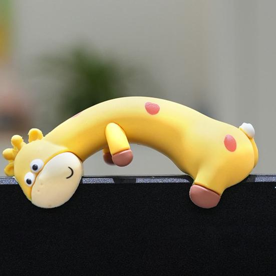 4Pcs Cartoon Figurine Computer Monitor Decoration Fruit Cat Extinguisher Giraffe God of Wealth Statue Resin Sculpture Car Dashboard Ornament