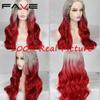 Long Wavy Wigs Ombre Gray To Watermelon Red Black Grey Purple Blue Brown Synthetic Hair For Black White Women Cosplay Party