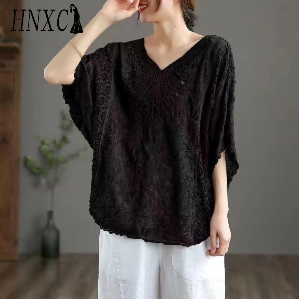 HNXC Women's Fashion Casual Solid Color Print Short Sleeve O Neck Blouses & Shirts