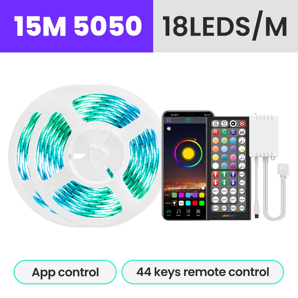 5050 RGB светодиодных лент DC12V с 44-кнопочным пультом дистанционного управления и управлением через приложение, синхронизация музыки, цветная лента для рождественской подсветки телевизора в комнате