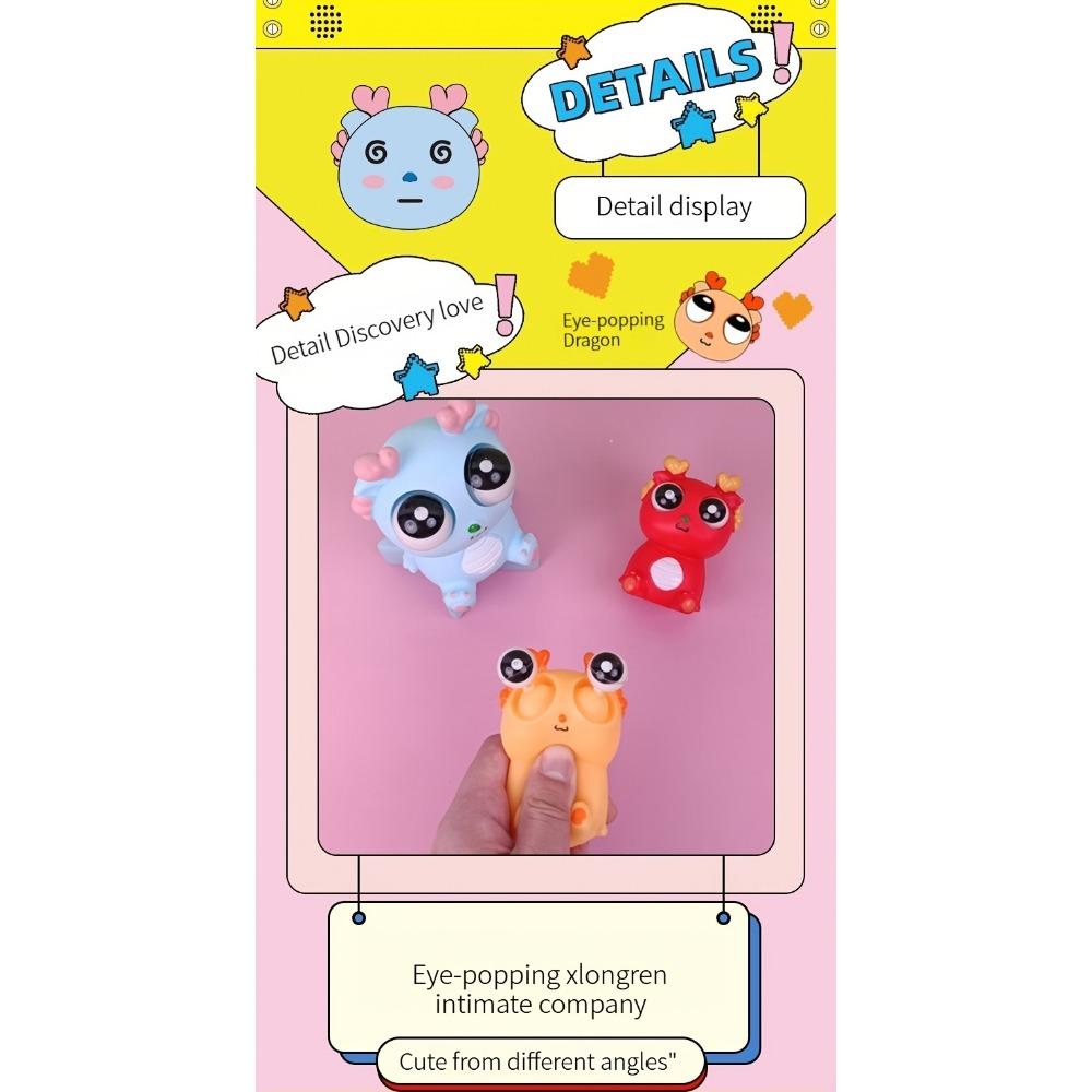 Игрушка-дракон из 1 штуки, резиновый материал, разноцветная, с мультяшным дизайном и выпученными глазами, мягкая игрушка для всех возрастов