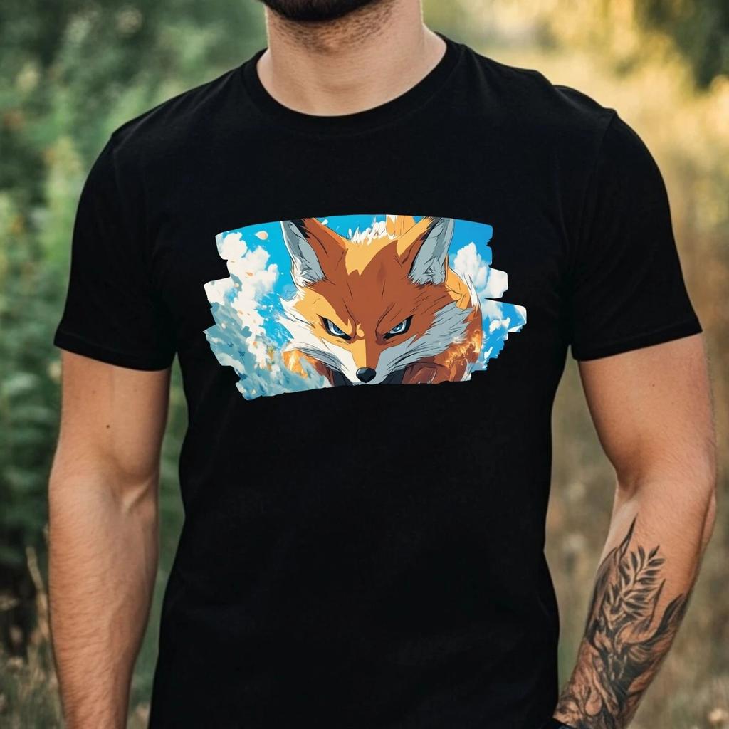 T-Shirt Herren Fuchs im Anime Style Motiv Baumwolle Größe XS bis 5XL