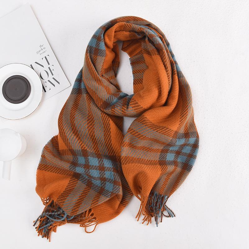 Korean Imitation Cashmere Tassel Plaid Couple Scarf Women's Autumn and Winter New Warm Student Shawl Neck Protector Scarf