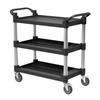 Tappros Service Cart, Tool Cart, Kitchen Cart, 3-Tier, Black, with Casters, Heavy-Duty, Plastic, Resin, Tool Storage, Transport Dolly, Garage, Hotel