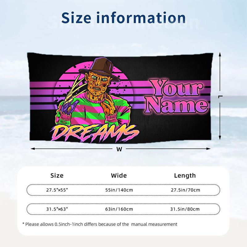 Custom Text Beach Towel, Soft Absorbent Swimming Multi-use TowelA Nightmare on Elm Street Freddy Krueger