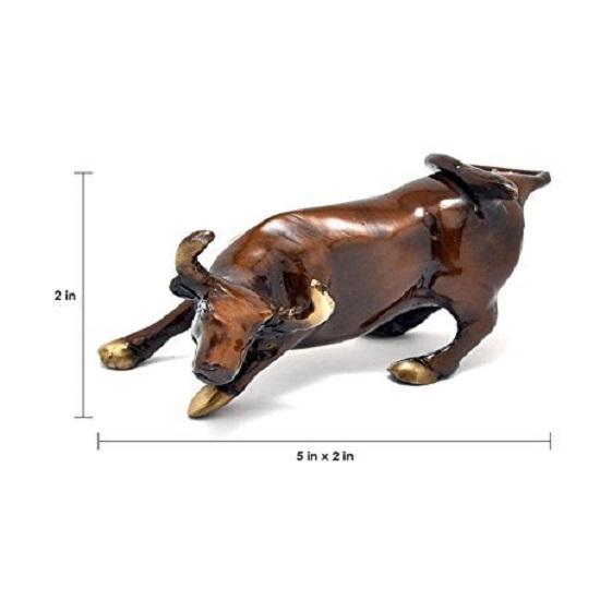 Charging Bull 12.7 Cm Brass Showpiece, Standard, Brown, Home Decor