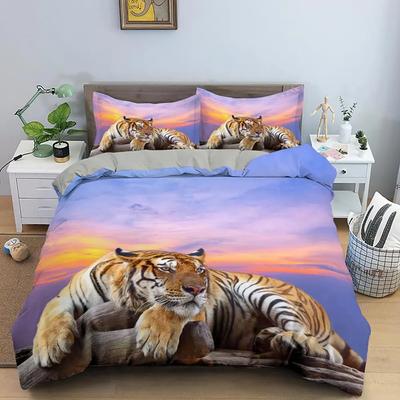 Пододеяльник с тигром King Size Wild Theme Комплект постельного белья Animal Pattern Пододеяльник Animal Theme Sunset Polyester Quilt Cover