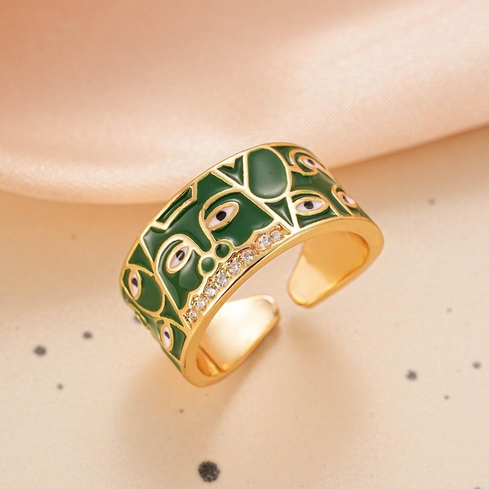 Pleated Devil's Eye Devil's Eye Ring Vintage Exaggerated Glaze Luxury Ring Alloy Copper Banquet Metal Rings Opening Finger Ring