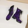 Sequins Glitter Party Goth Shoes For Women Shiny Lace-up Platform Chunky Heels Ankle Boots Wedding Shoes