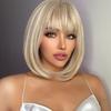 Light Blonde Synthetic Wigs with Bangs Short Straight Bob Hair Wig for Women Cosplay Daily Natural Hair Heat Resistant Fibre Wig